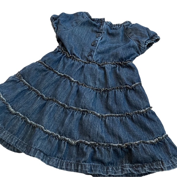Paper denim & cloth denim tiered ruffle dress with puff sleeves, Sz 24M - Picture 9 of 11
